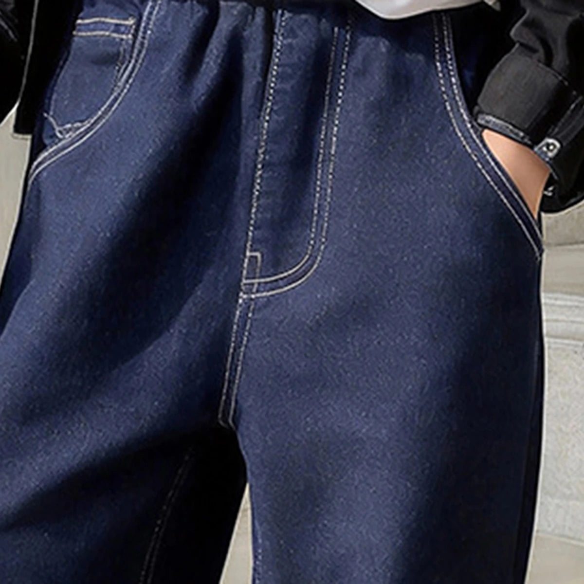 Boys Dark Blue Graphic Elasticated Denim Pants Pants