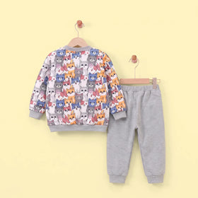 Boys Grey Cat Print Sweatshirt With Pants Sets 2 pc. Sets