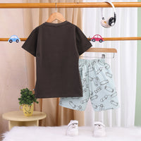 Boys Olive Typographic Printed T-Shirt With Elasticated Shorts Sets 2 pc. Sets