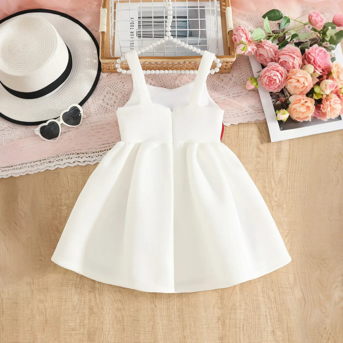 Girls White Flower Applique Fit & Flare Party Wear Dress Party Dresses