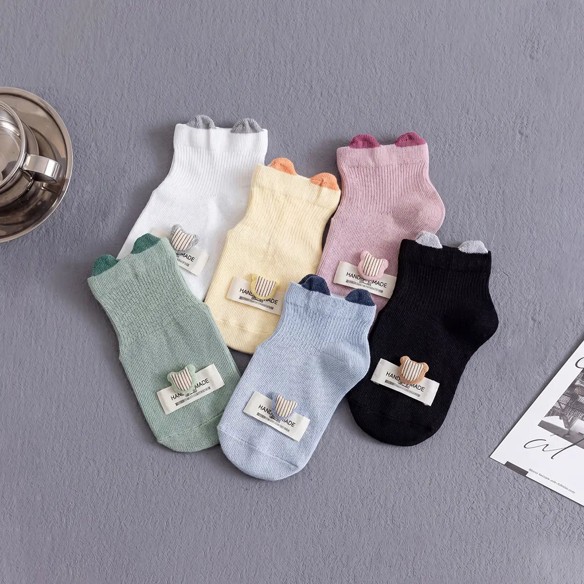 Pack of 6 Multicolour Bear Ear Ankle Length Socks Socks Multicolor 0-1 Y