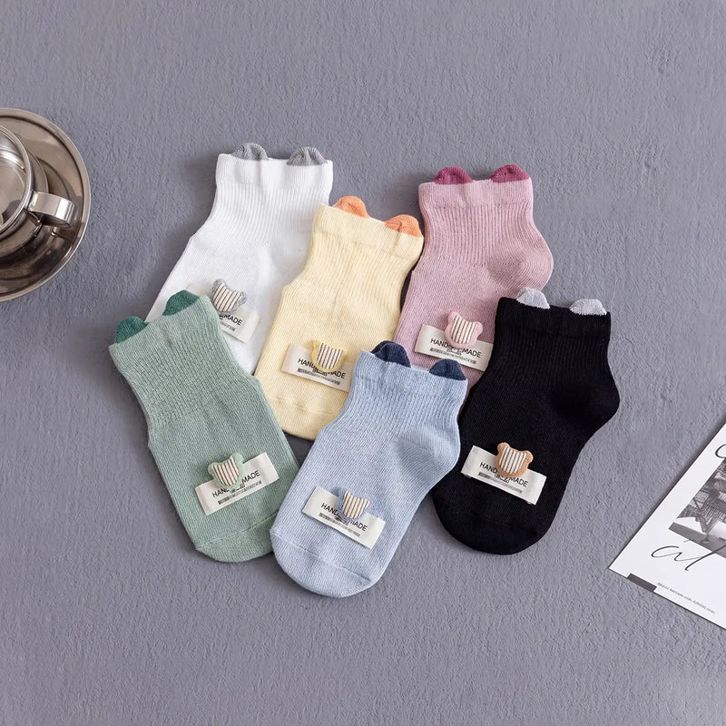 Pack of 6 Multicolour Bear Ear Ankle Length Socks Socks Multicolor 0-1 Y