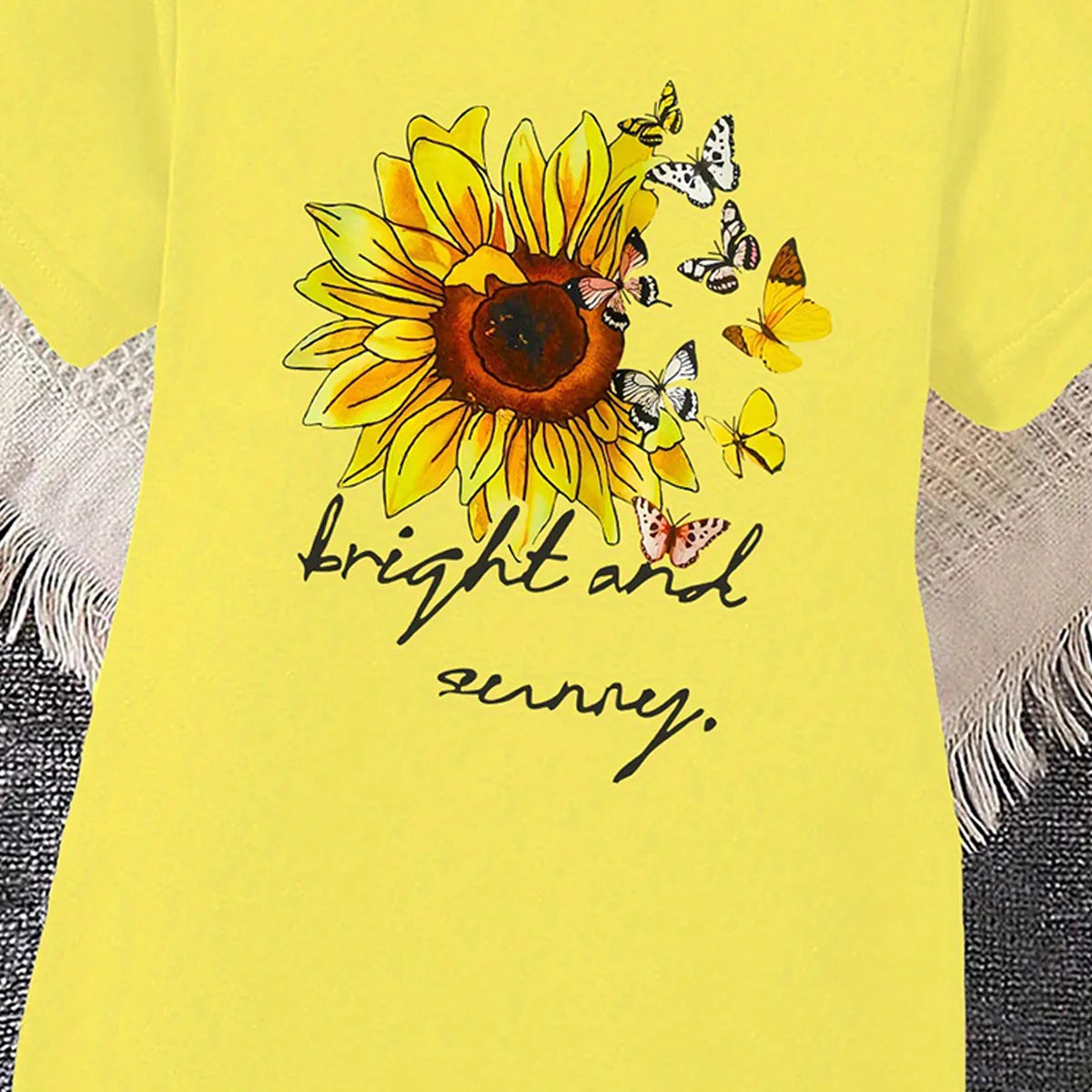 Girls Yellow Sunflower Print Short Sleeve T-Shirt Dress Casual Dresses