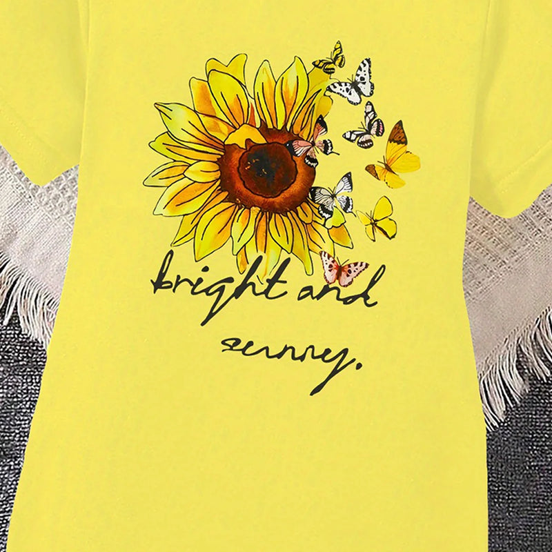 Girls Yellow Sunflower Print Short Sleeve T-Shirt Dress Casual Dresses