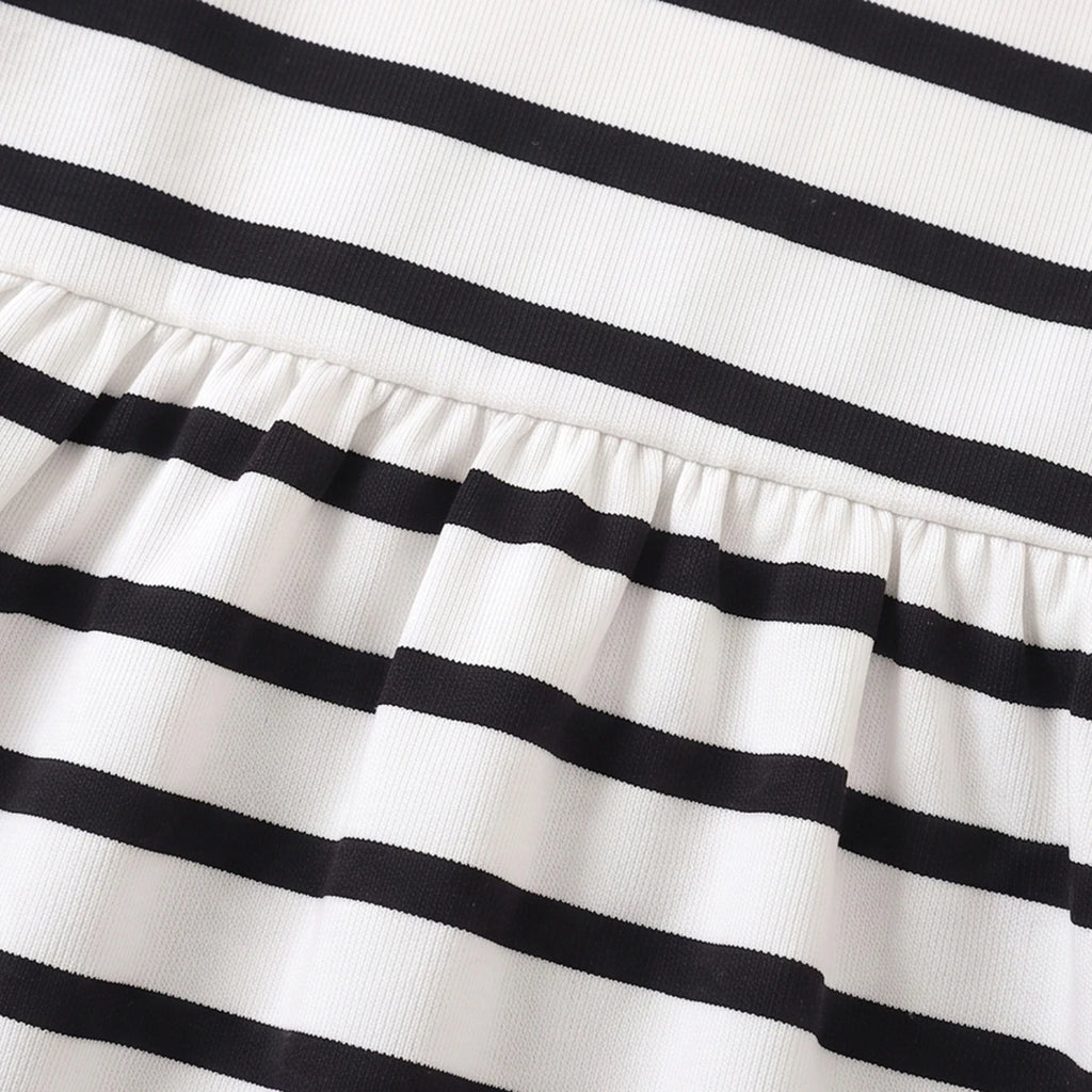 Girls Black Striped Long Sleeve Fit & Flare Dress Casual Dresses