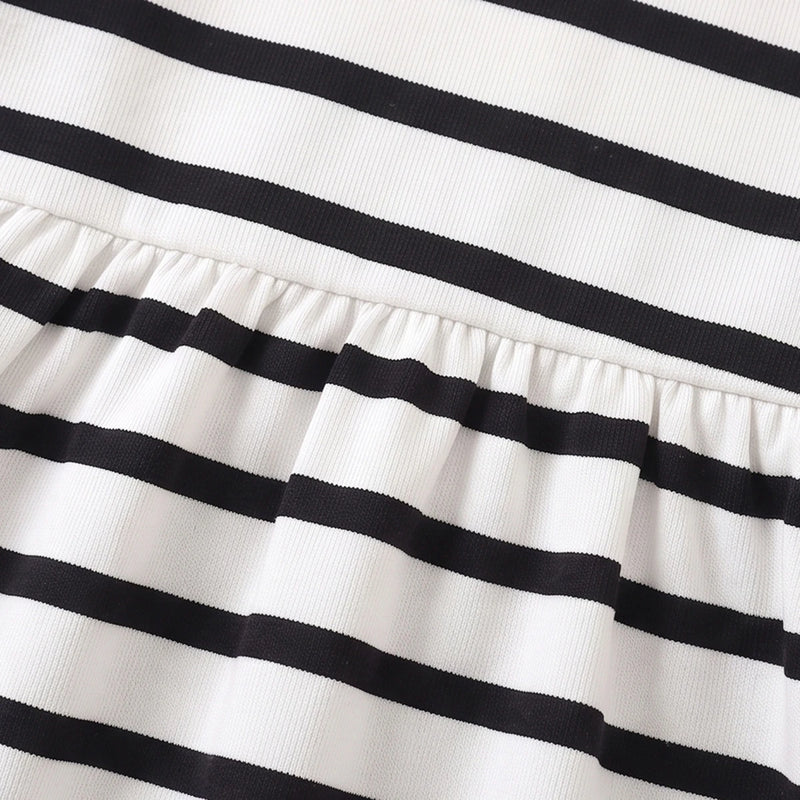 Girls Black Striped Long Sleeve Fit & Flare Dress Casual Dresses