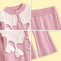 Girls Pink Long Sleeves Cardigan & Pants Sets Sets