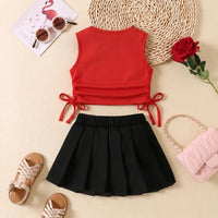 Girls Red Sleeveless Ruched Top With Pleated Skirt Sets 2 pc. Sets