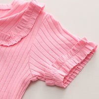 Girls Pink Self Striped Knitted Top With Printed Pant Set 2 pc. Sets