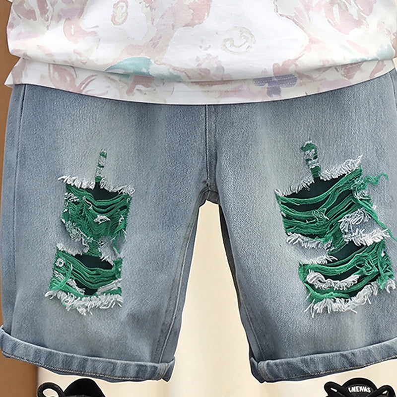 Boys Green Typography Print Short Sleeve T-Shirt With Distressed Denim Shorts Sets 2 pc. Sets