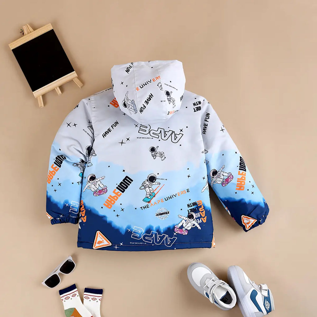 Boys Blue Ombre Printed Hooded Zipper Jacket Coats & Jackets