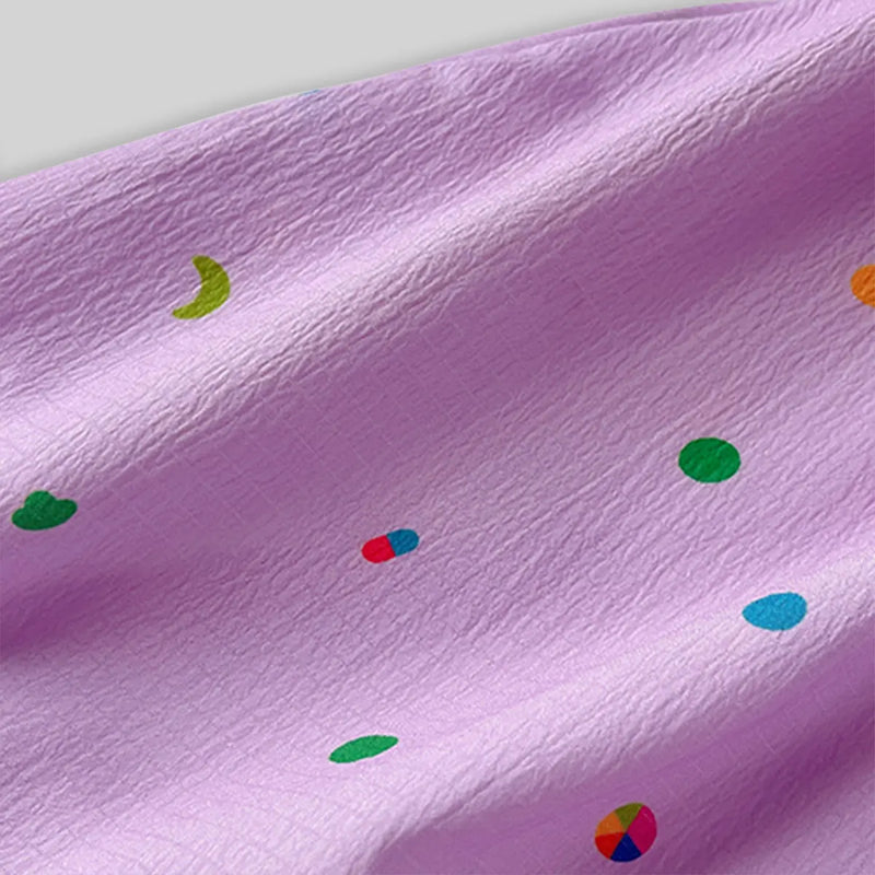 Girls Purple Printed Sleeveless Balloon Dress With Rabbit Appliqued Casual Dresses