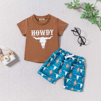 Boys Bull Head Printed T-Shirt With Printed Shorts Set Sets Brown 1-2 Y 