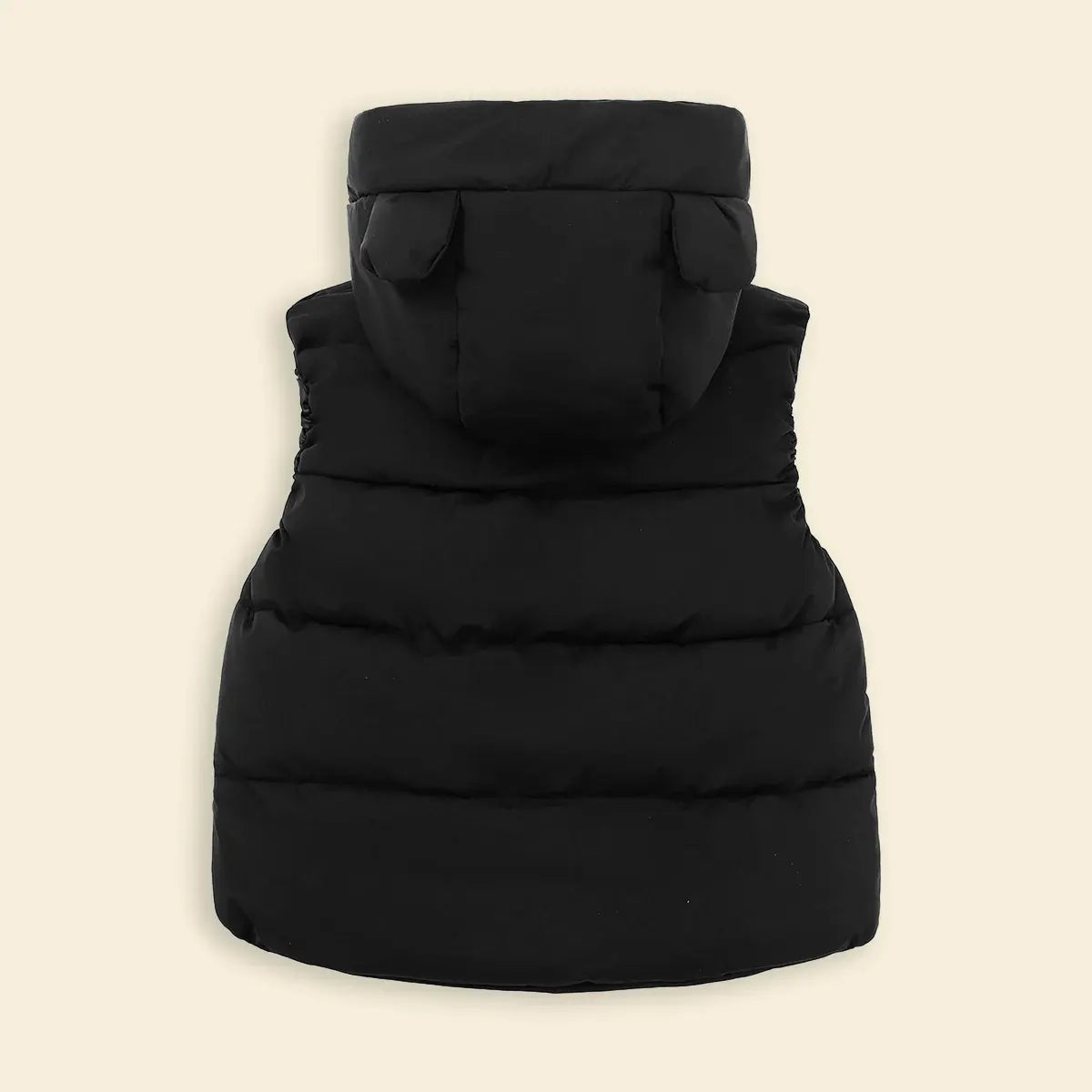 Girls Black Sleeveless Bear Ear On Hood Quilted Zip-up Jacket Coats & Jackets