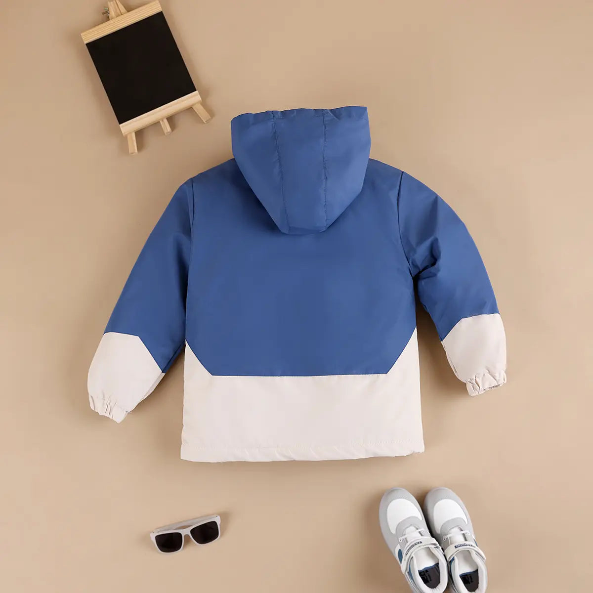Boys Blue Solid Hooded Zipper Jacket Coats & Jackets