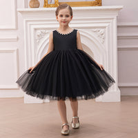 Girls Black Duchess Satin with Beaded Neck Tulle Overlay Party Dress Party Dresses Black 3-4 Y