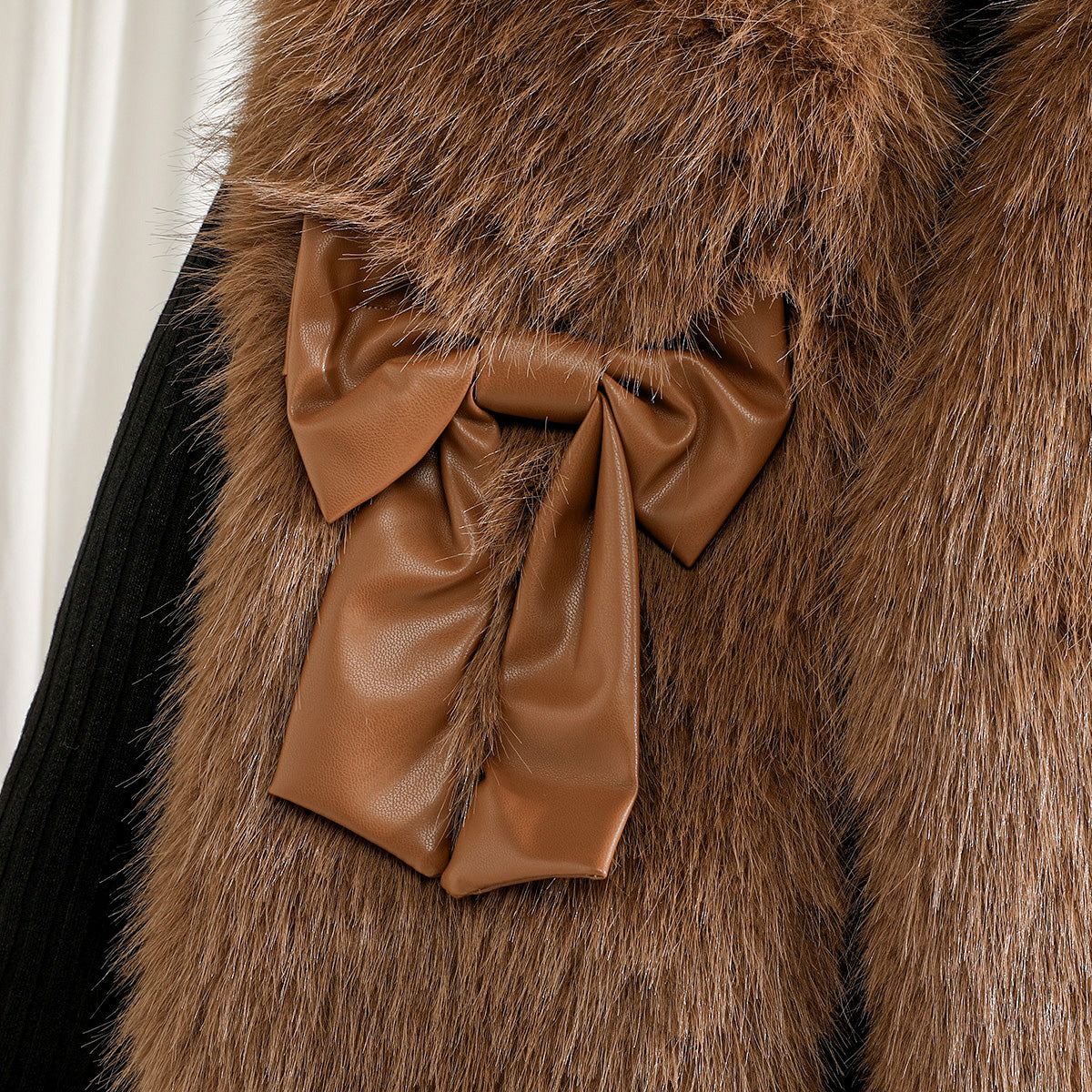 Girls Brown Skiwi with Faur Fur Jacket & PU Flared Skirt Set Sets
