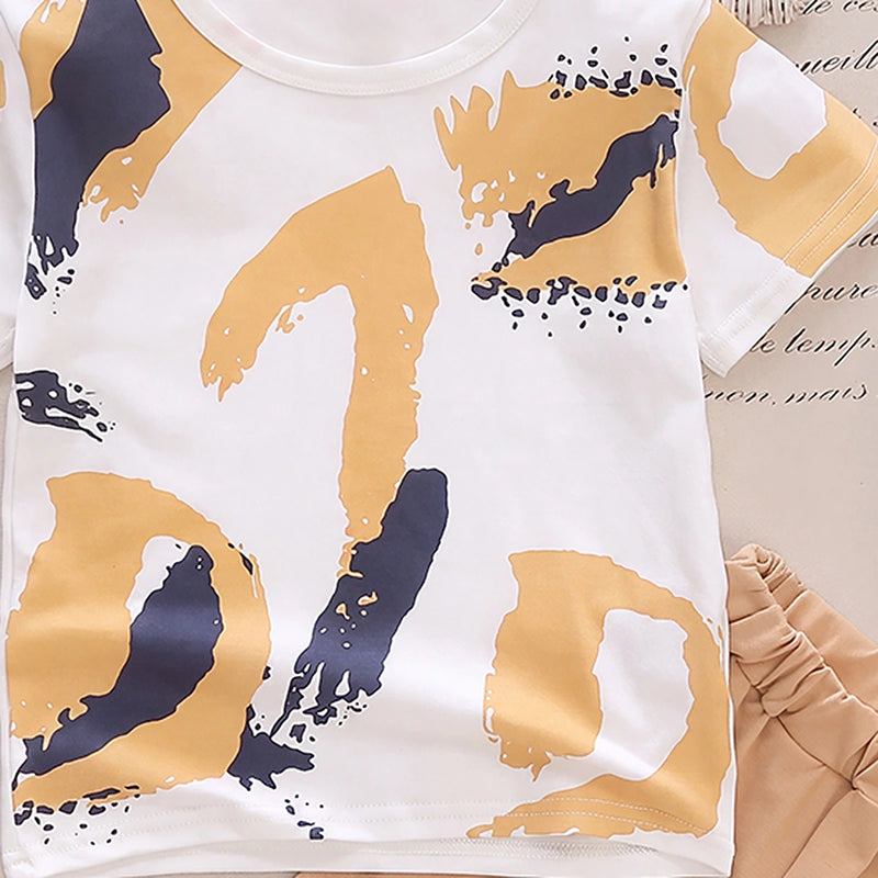 Boys White Abstract Print Short Sleeve T-Shirt With Shorts Sets 2 pc. Sets