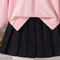 Girls Pink Textured Drop Shoulder Top With Skirt Sets 2 pc. Sets