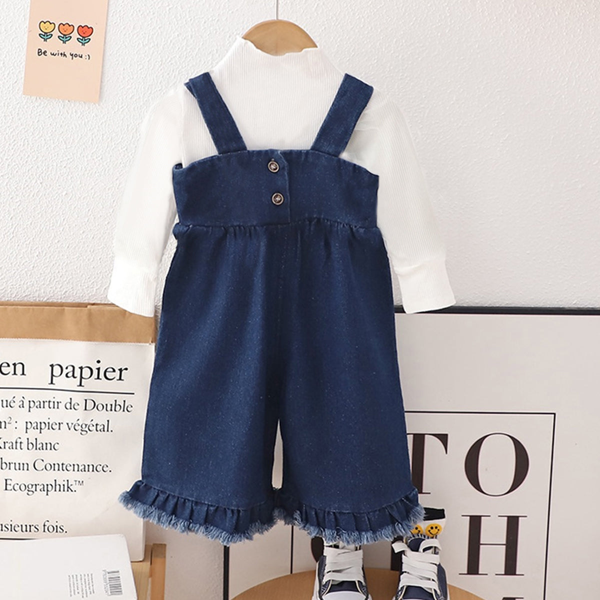 Girls Pullover with Denim Dungaree Set Sets