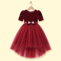 Girls Maroon Puff Sleeve High-Low Party Dress Party Dresses Maroon 1-2 Y