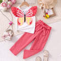 Girls White Round Neck Butterfly Print T-Shirt With Pants Sets 2 pc. Sets White 3-4 Y