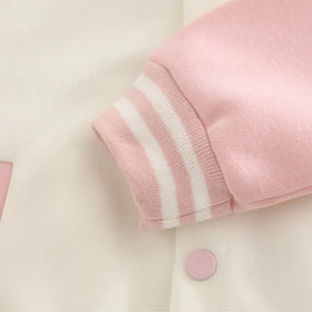 Girls Pink Graphics Printed Varsity Jacket With T-Shirt & Jogger & Sling Bag Sets Sets