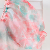 Girls Peach Puff Sleeve Square Neck Balloon Dress Casual Dresses