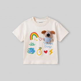 Boys Cream Print Graphics Short Sleeve Round Neck T-Shirt Tshirts Cream 1-2 Y
