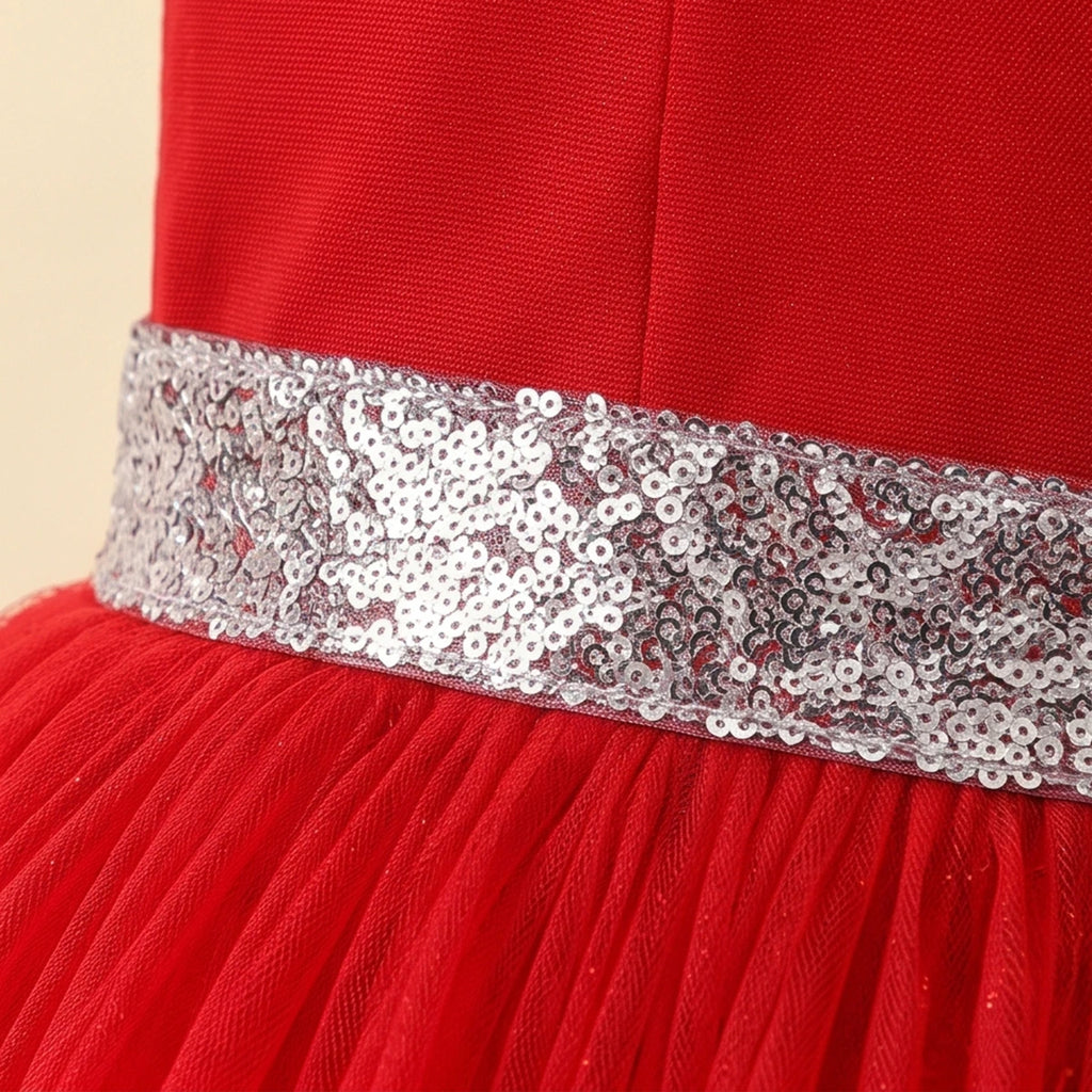 Girls Red Floral Applique Fit & Flare Party Dress Party Dresses