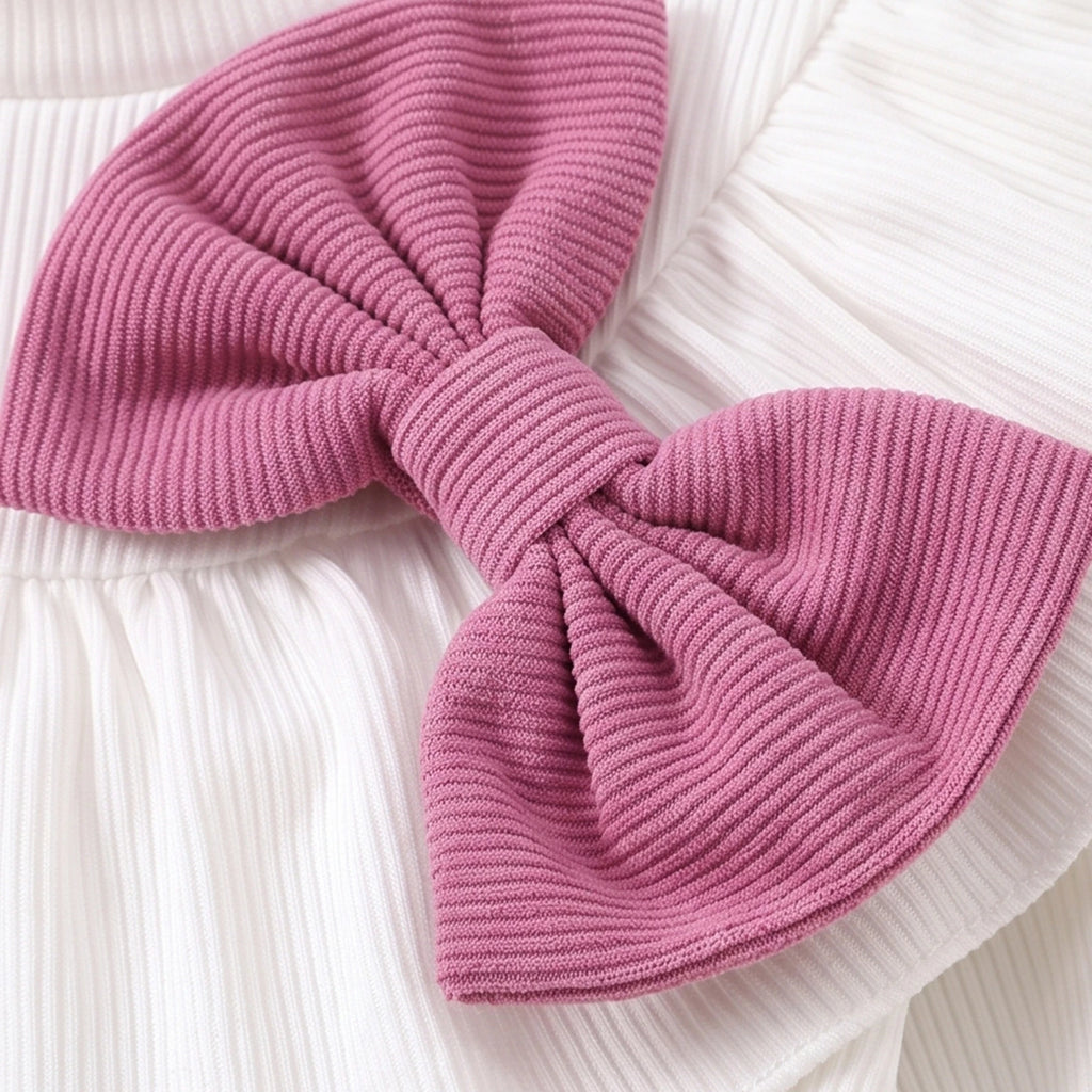 Girls Dark Pink Bow Applique Long Sleeve Top with Skirt Sets 2 pc. Sets
