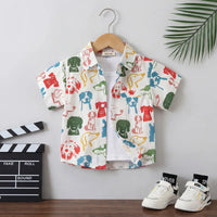 Boys White Dogs Cartoon Printed Short Sleeves Shirt Shirts White 1-2 Y