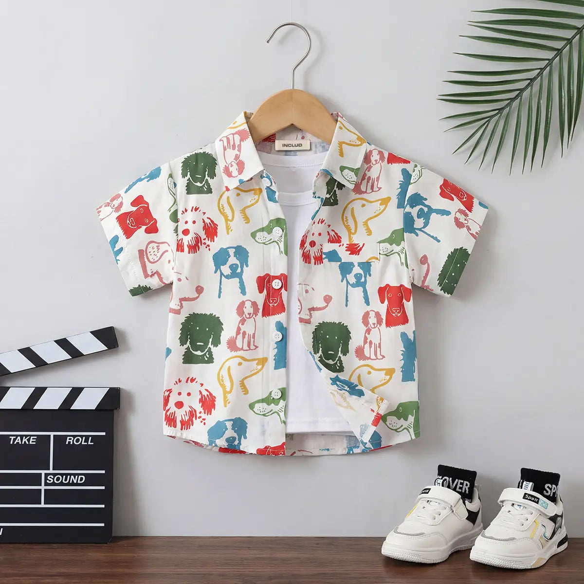 Boys White Dogs Cartoon Printed Short Sleeves Shirt Shirts White 1-2 Y