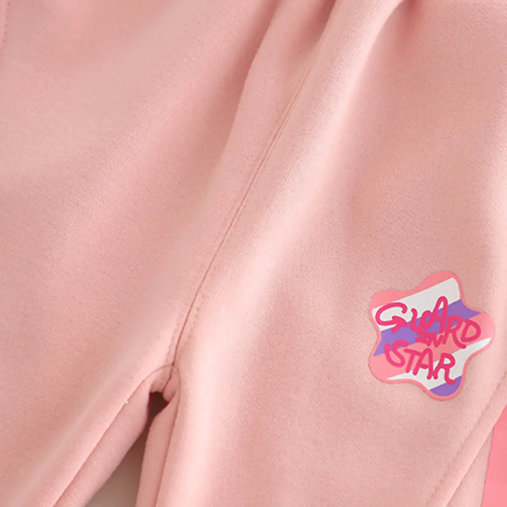Girls Pink Applique Regular Sweatshirt With Trousers Sets 2 pc. Sets