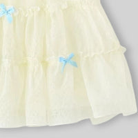 Girls Beige Bow Applique Tiered A-line Dress Casual Dresses