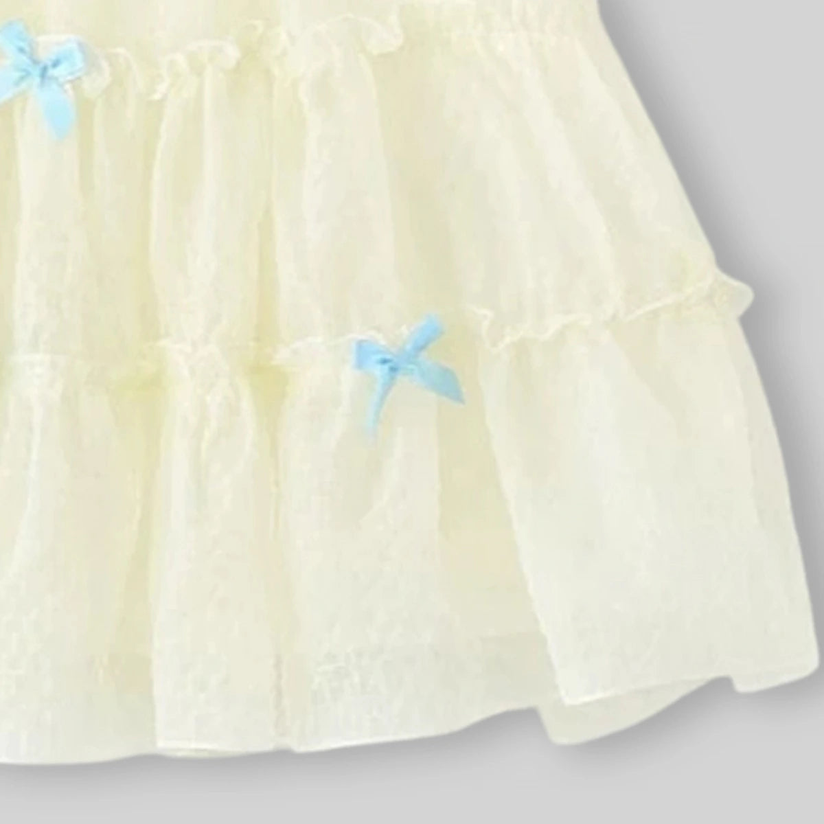Girls Beige Bow Applique Tiered A-line Dress Casual Dresses