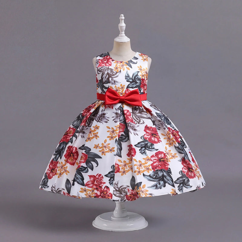 Girls White Floral Printed Sleeveless Fit & Flare Party Wear Dress Party Dresses White 3-4 Y