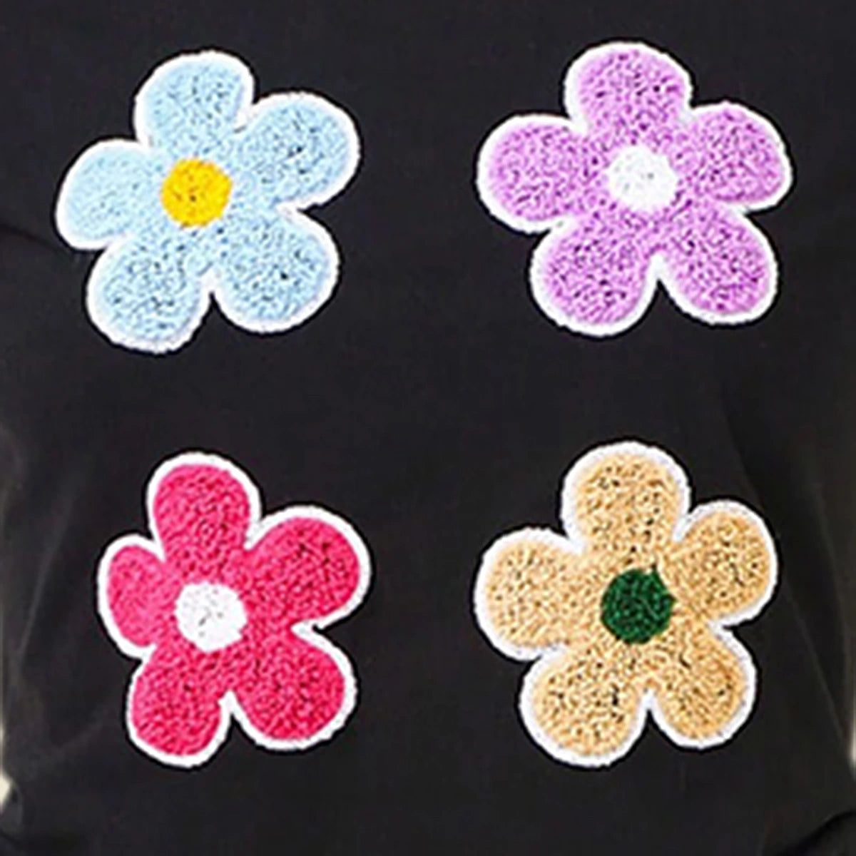 Girls Black Floral Applique T-Shirt With Skirt Sets Sets