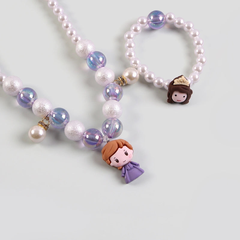 Pack Of 3 Girls Multicolour Princess Beads Necklace & Bracelet Sets Necklace and Bracelet