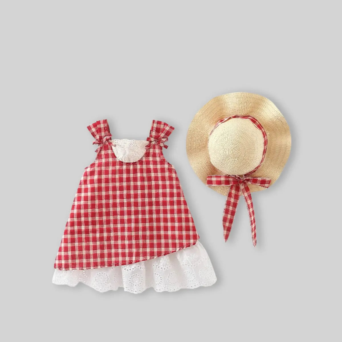 Girls Red Checked Sleeveless A-line Dress Casual Dresses