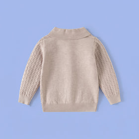 Boys Beige Long Sleeve Textured Polo Sweater Sweaters & Cardigans