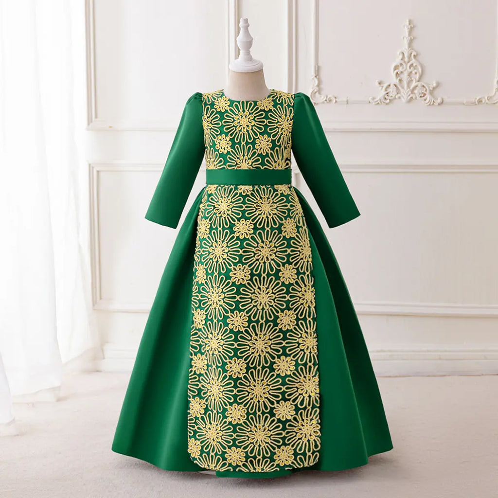 Girls Green Floral Embroidered Fit & Flare Dress Casual Dresses Green 3-4 Y