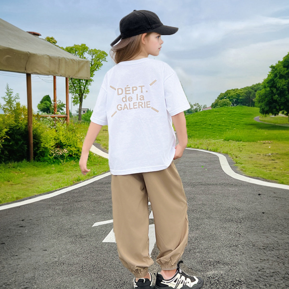 Girls Khaki Elephant Printed Summer T-Shirt With Jogger Set 2 pc. Sets
