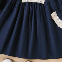 Girls Navy Blue Bunny Embroidered Peter Pan Collar Dress Casual Dresses