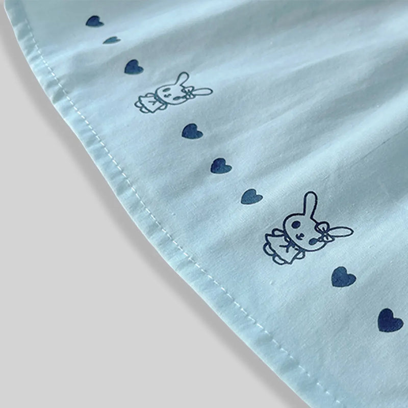 Girls Light Blue Bunny & Heart Printed Top With Shorts Sets Sets