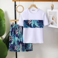 Boys White Tropical Printed Short Sleeves T-Shirt & Shorts Swimsuit Sets Sets White 12-13 Y