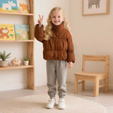 Girls Brown Solid Puffer Winter Jacket