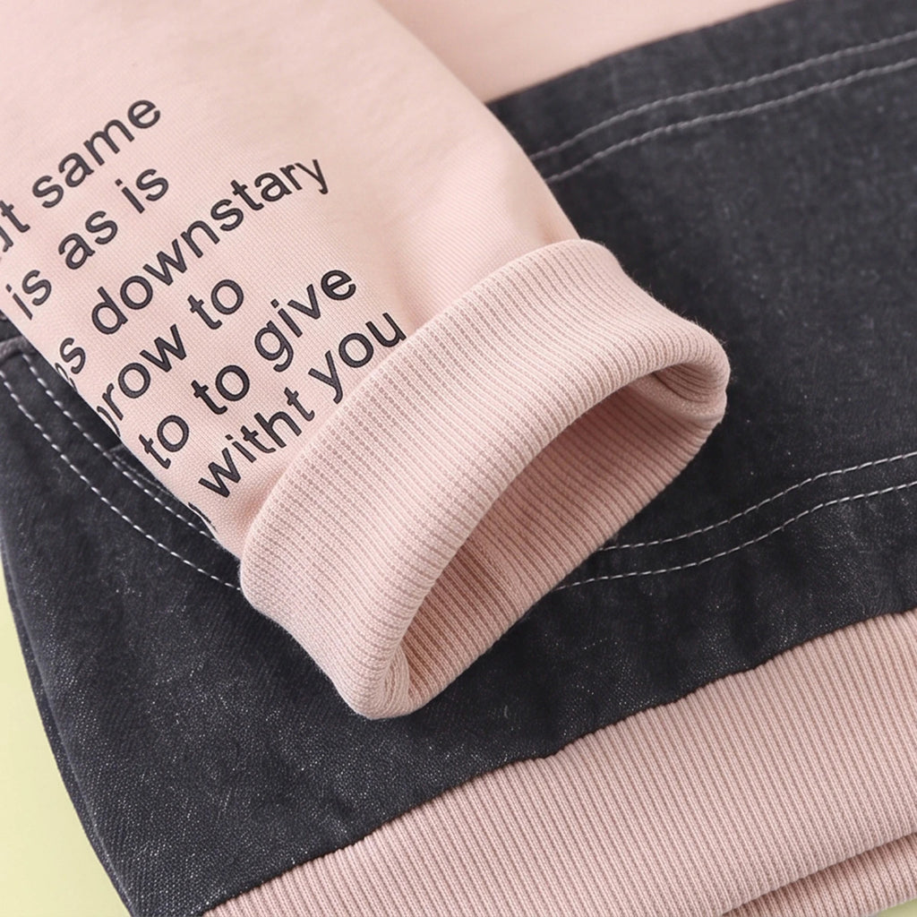 Boys Beige Typographic Sweatshirt With Denim Pants Sets 2 pc. Sets
