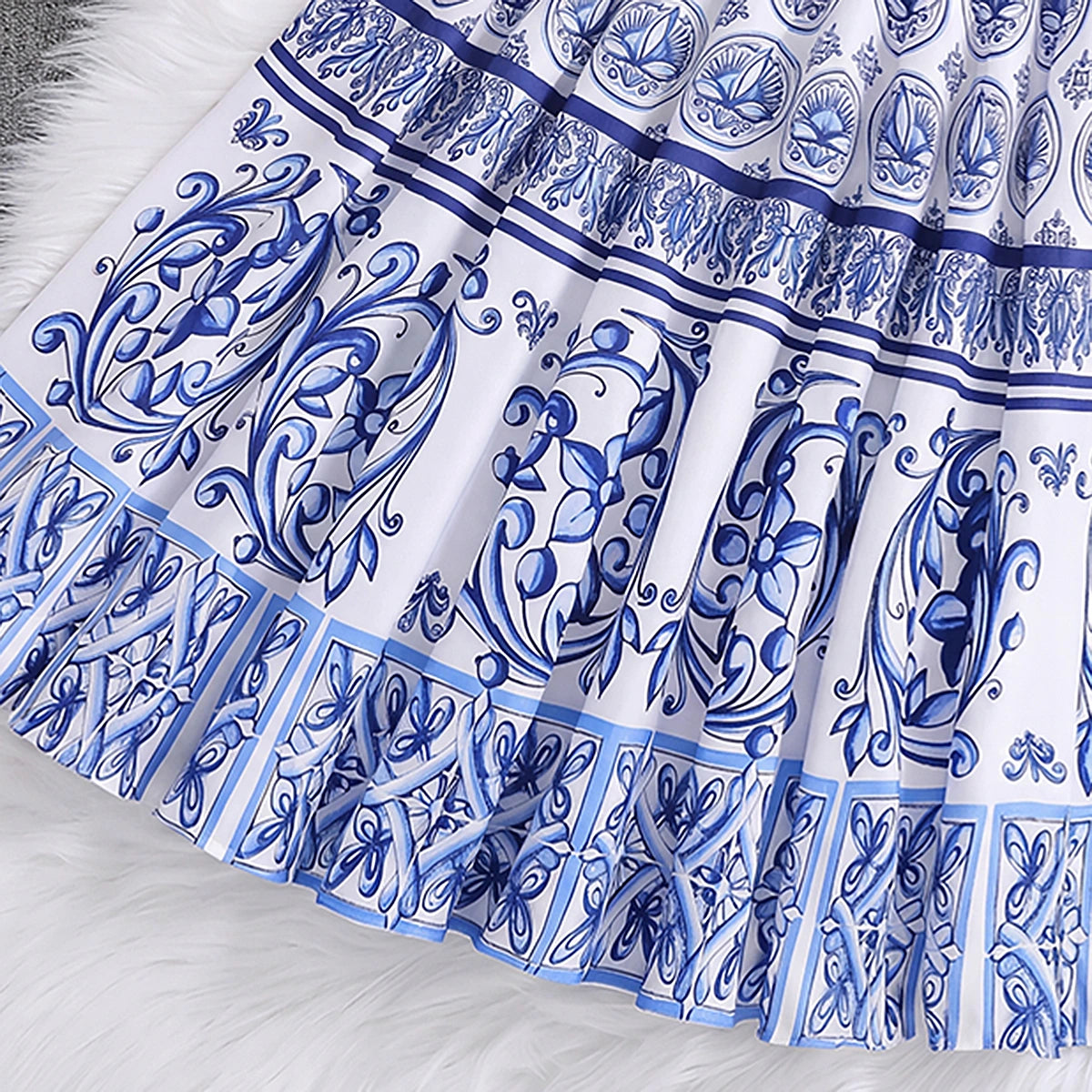 Girls Blue Ethnic Print Sleeveless Top With Skirt Sets 2 pc. Sets