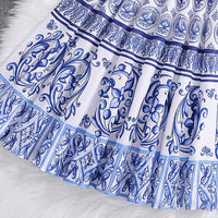 Girls Blue Ethnic Print Sleeveless Top With Skirt Sets 2 pc. Sets